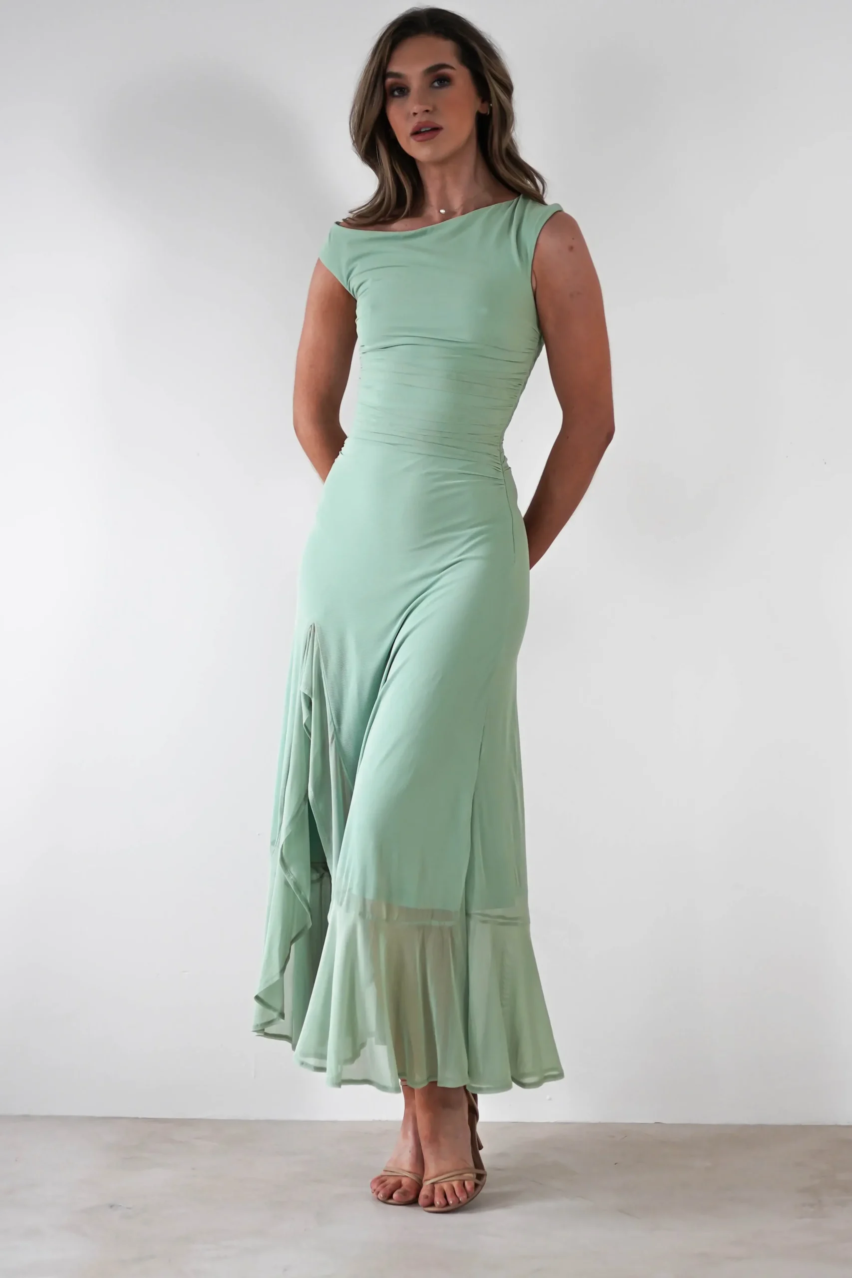 Discount Cellinna Mesh Maxi Dress | Light Green Lange Kleider|Maxikleider