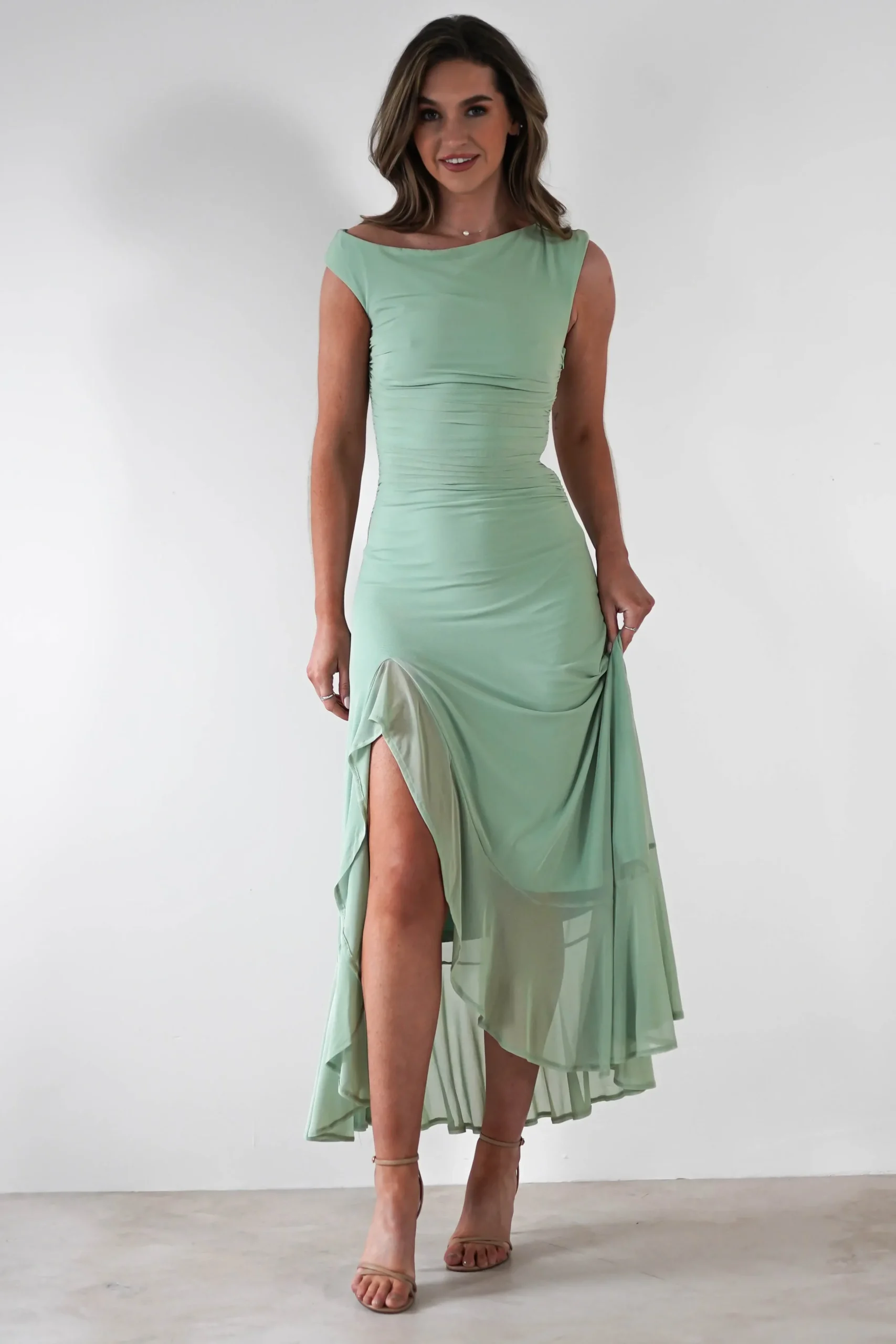 Discount Cellinna Mesh Maxi Dress | Light Green Lange Kleider|Maxikleider