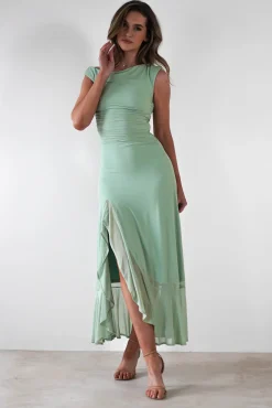 Discount Cellinna Mesh Maxi Dress | Light Green Lange Kleider|Maxikleider