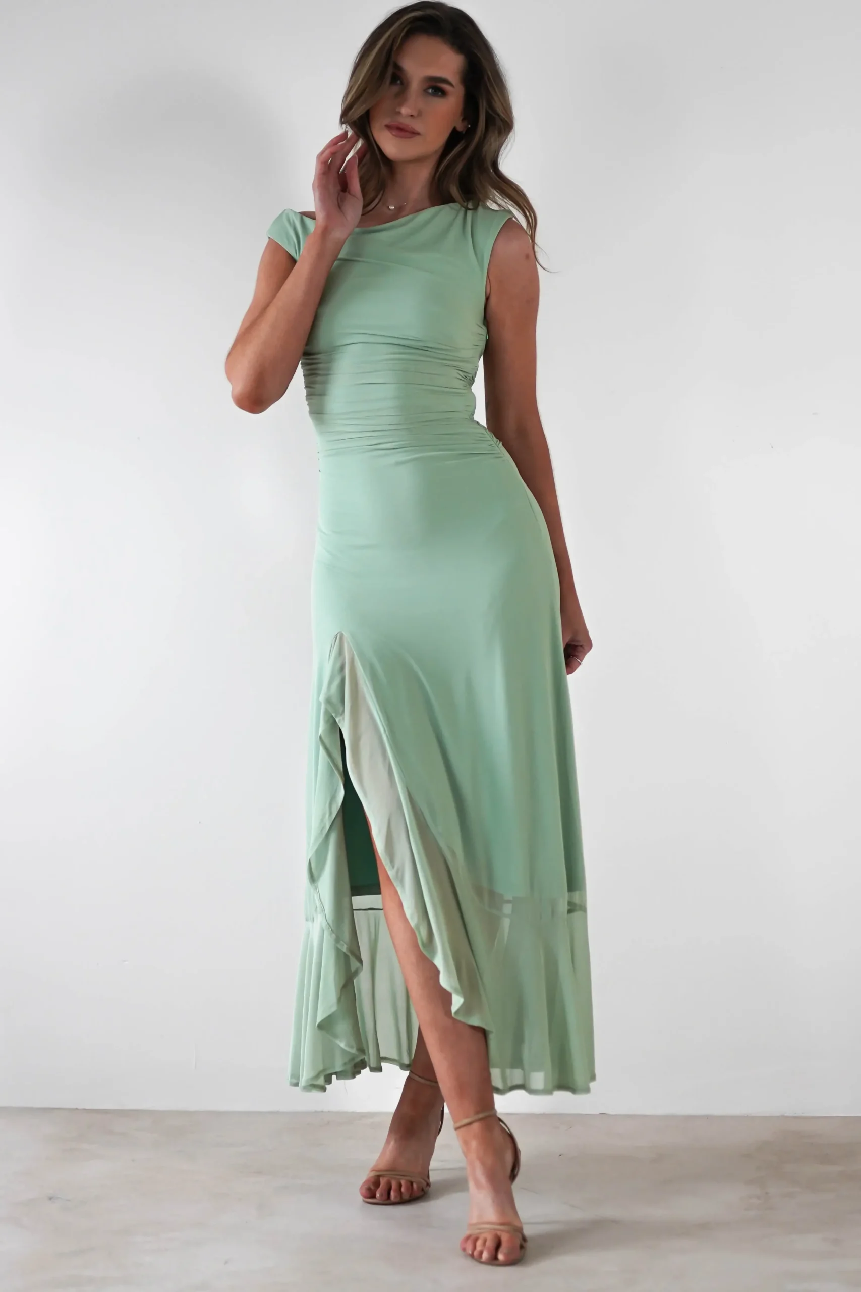 Discount Cellinna Mesh Maxi Dress | Light Green Lange Kleider|Maxikleider