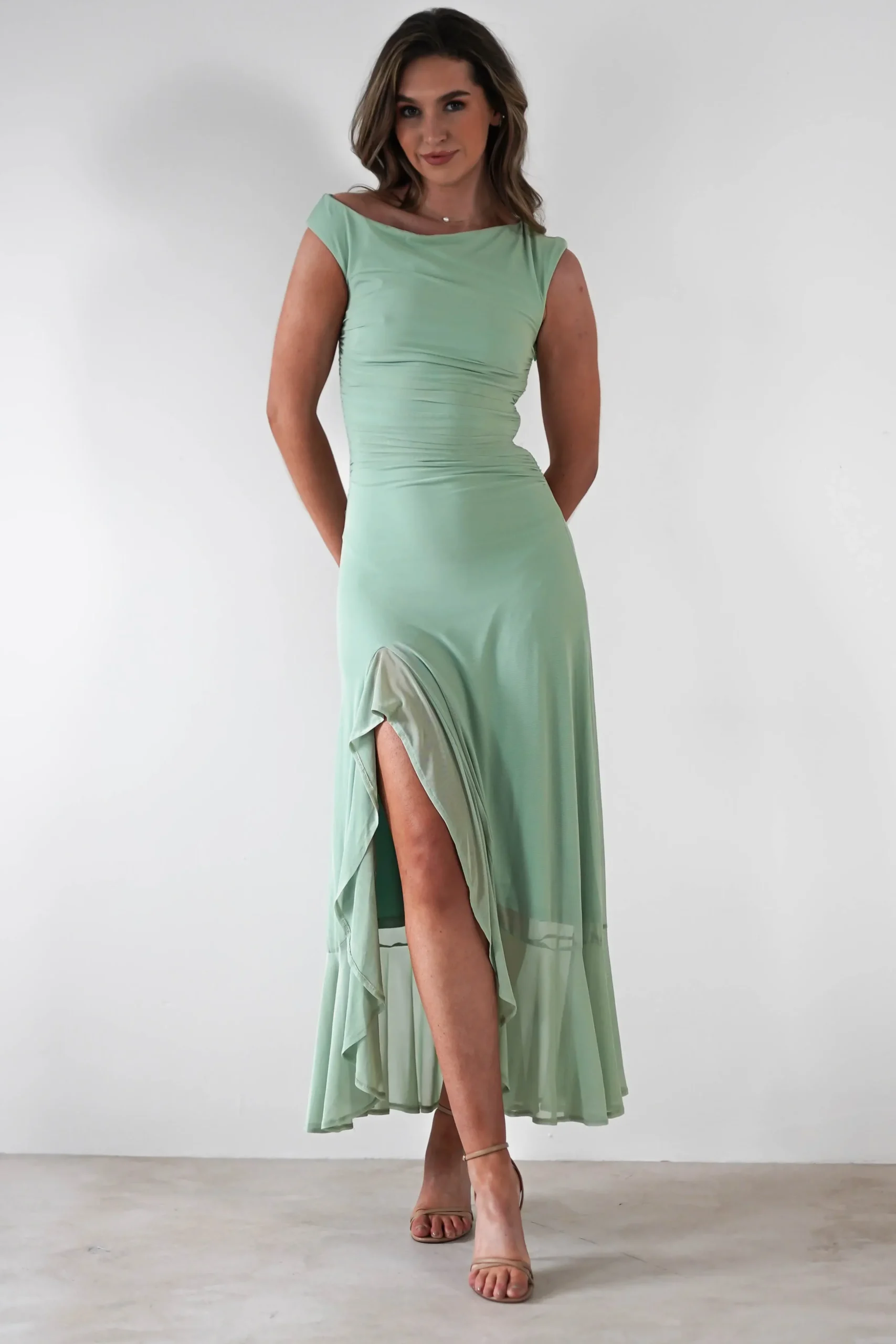 Discount Cellinna Mesh Maxi Dress | Light Green Lange Kleider|Maxikleider