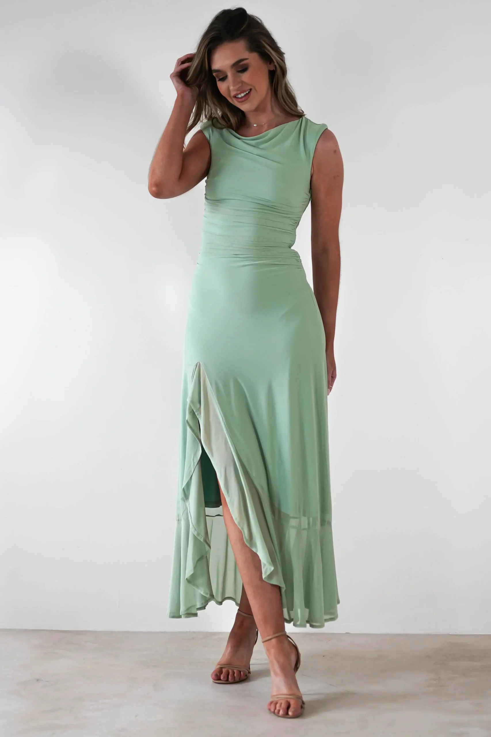 Discount Cellinna Mesh Maxi Dress | Light Green Lange Kleider|Maxikleider