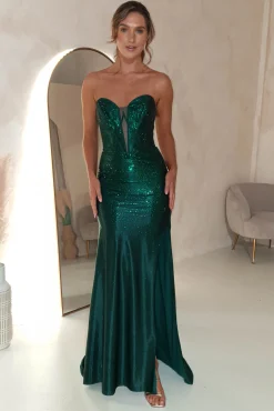 Discount Charity Diamante Strapless Gown | Emerald Green Sommerkleider|Sommerkleider