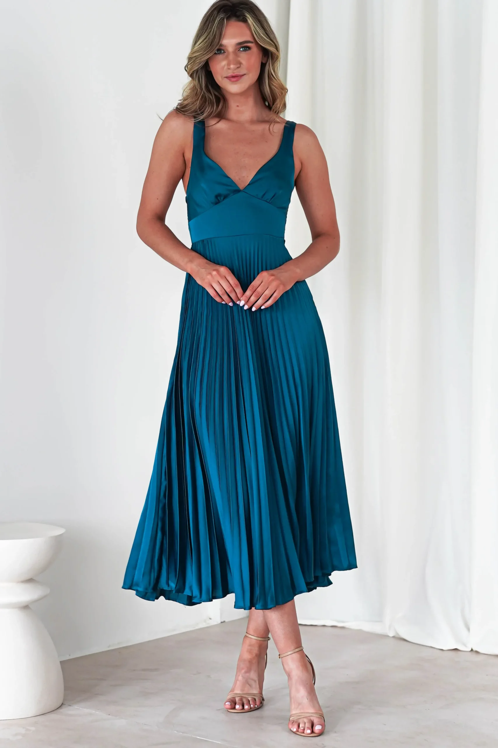 Online Cheri Pleated Midaxi Dress | Teal Lange Kleider|Maxikleider