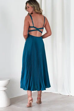 Online Cheri Pleated Midaxi Dress | Teal Lange Kleider|Maxikleider