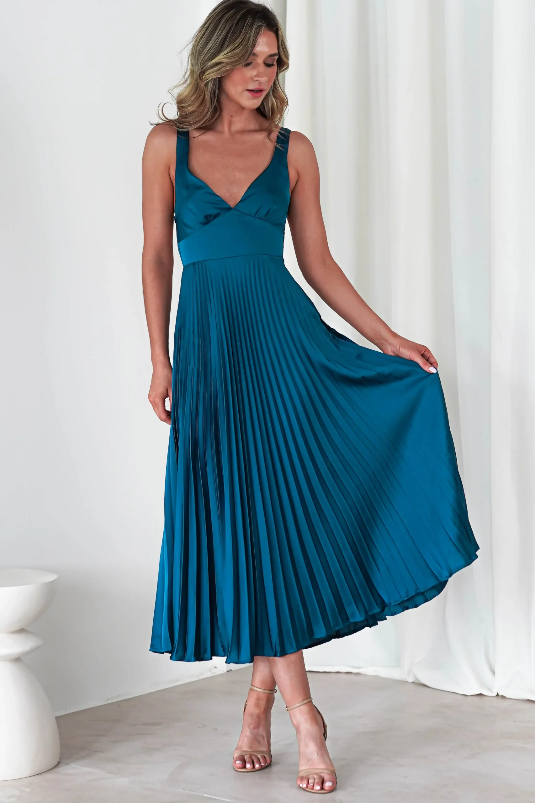 Online Cheri Pleated Midaxi Dress | Teal Lange Kleider|Maxikleider