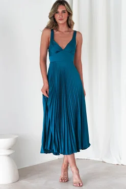 Online Cheri Pleated Midaxi Dress | Teal Lange Kleider|Maxikleider