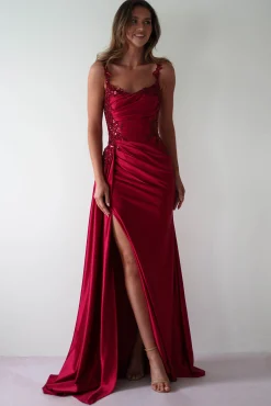 Clearance Cindy Pleated Bodice Gown | Burgundy Kleider Für Besondere Anlässe|Ballkleider