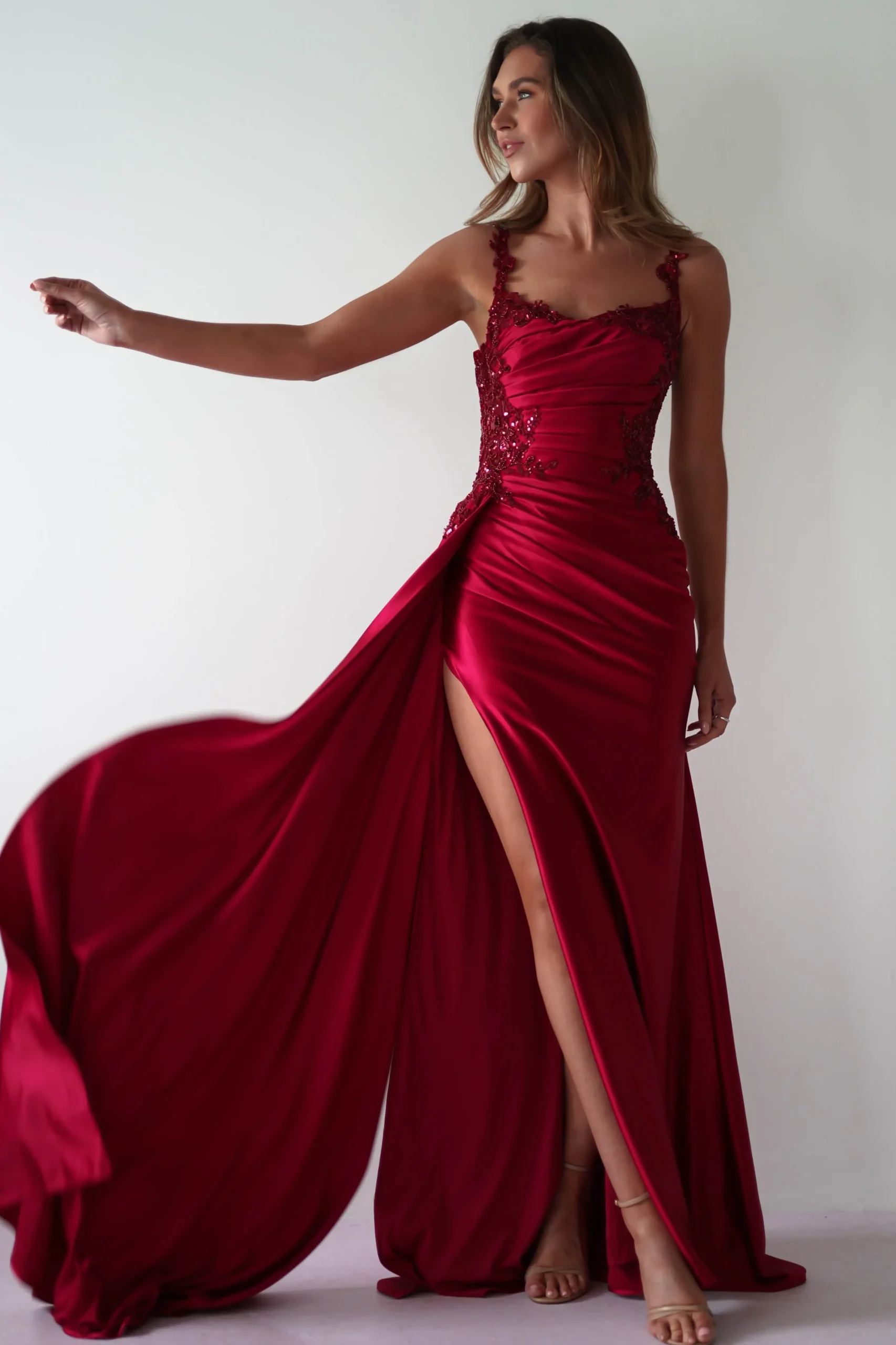 Clearance Cindy Pleated Bodice Gown | Burgundy Kleider Für Besondere Anlässe|Ballkleider