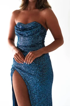 New Clarin Sequin Maxi Dress | Lapis Blue Lange Kleider|Maxikleider