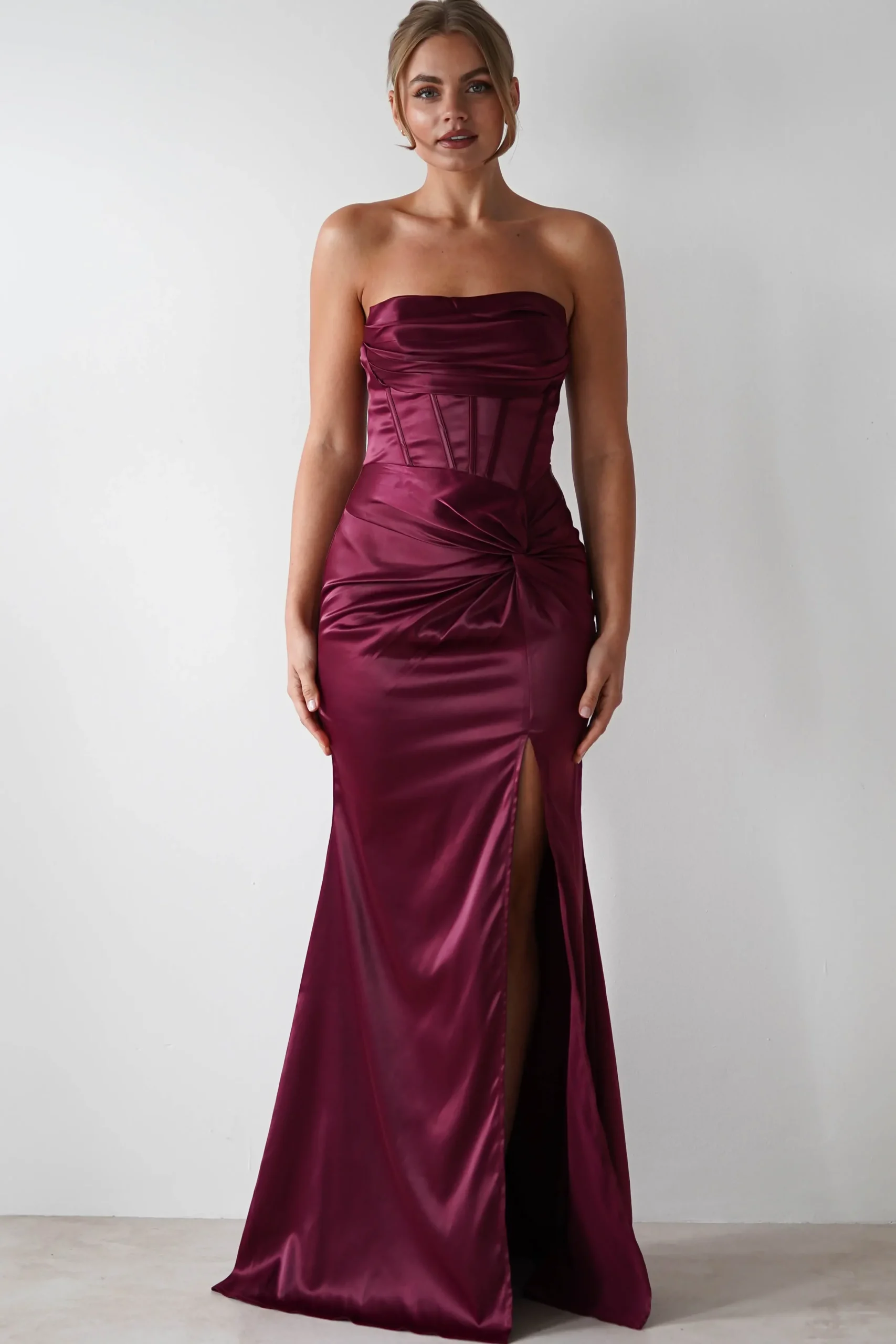 Best Clydee Soft Corset Maxi Gown | Burgundy Lange Kleider|Maxikleider