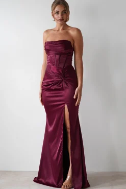 Best Clydee Soft Corset Maxi Gown | Burgundy Lange Kleider|Maxikleider