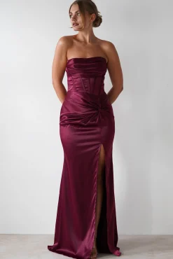 Best Clydee Soft Corset Maxi Gown | Burgundy Lange Kleider|Maxikleider