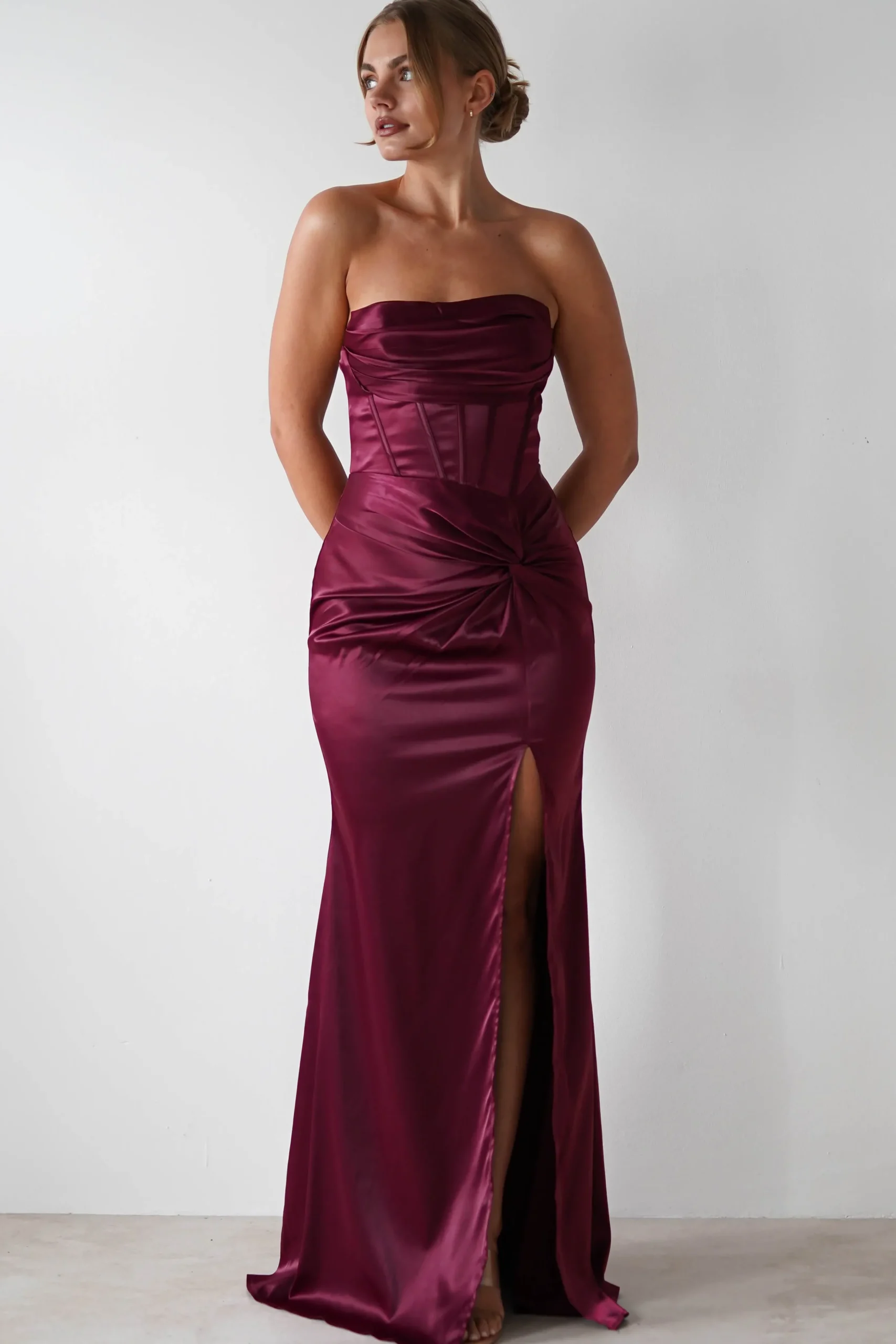 Best Clydee Soft Corset Maxi Gown | Burgundy Lange Kleider|Maxikleider