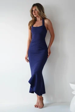 Sale Damaris Textured Midi Dress | Navy Lange Kleider|Maxikleider