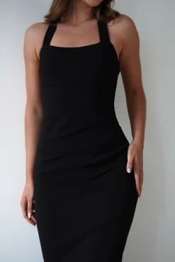 Fashion Damaris Textured Midi Dress | Black Lange Kleider|Maxikleider