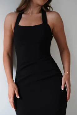 Fashion Damaris Textured Midi Dress | Black Lange Kleider|Maxikleider