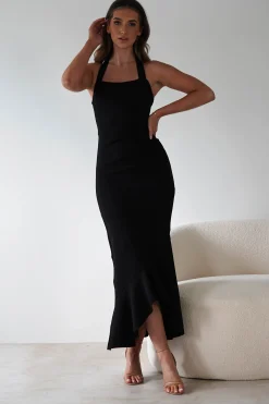 Fashion Damaris Textured Midi Dress | Black Lange Kleider|Maxikleider