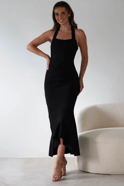 Fashion Damaris Textured Midi Dress | Black Lange Kleider|Maxikleider