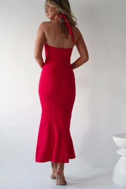 Outlet Damaris Textured Midi Dress | Red Lange Kleider|Maxikleider