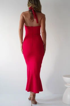 Outlet Damaris Textured Midi Dress | Red Lange Kleider|Maxikleider