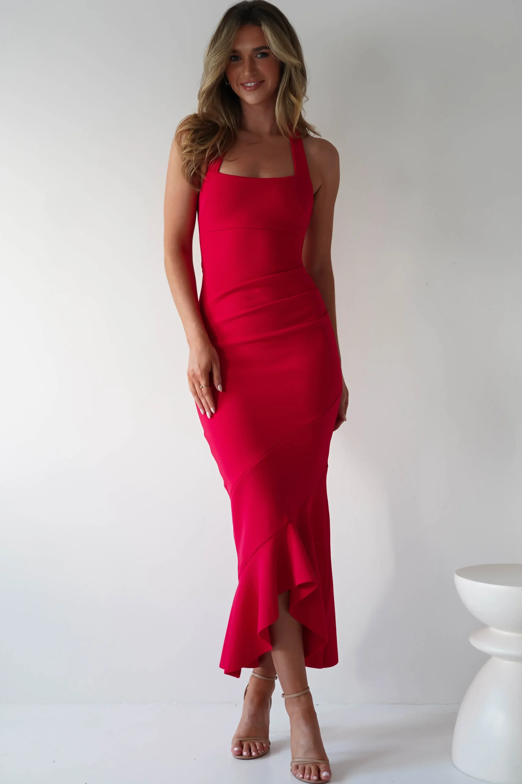 Outlet Damaris Textured Midi Dress | Red Lange Kleider|Maxikleider