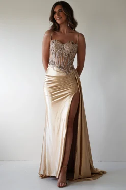 Fashion Diva Embellished Corset Gown | Gold Sommerkleider|Sommerkleider