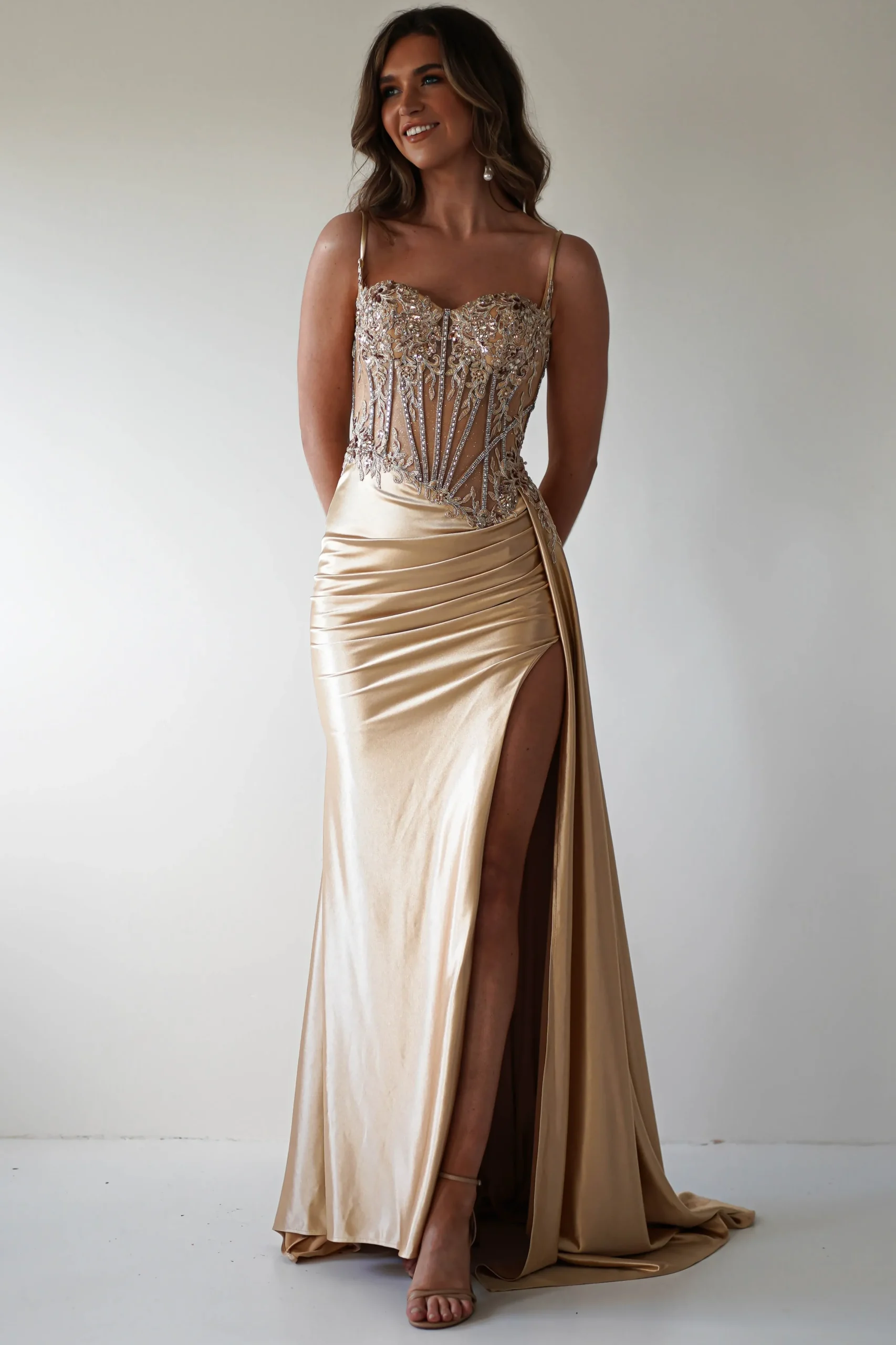 Fashion Diva Embellished Corset Gown | Gold Sommerkleider|Sommerkleider
