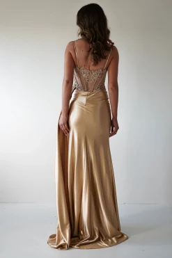 Fashion Diva Embellished Corset Gown | Gold Sommerkleider|Sommerkleider