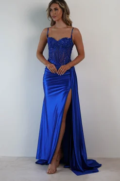 Best Diva Embellished Corset Gown | Royal Blue Sommerkleider|Sommerkleider