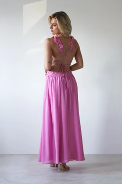 Sale Ellie Ruffle Detail Maxi Dress | Pink Lange Kleider|Maxikleider