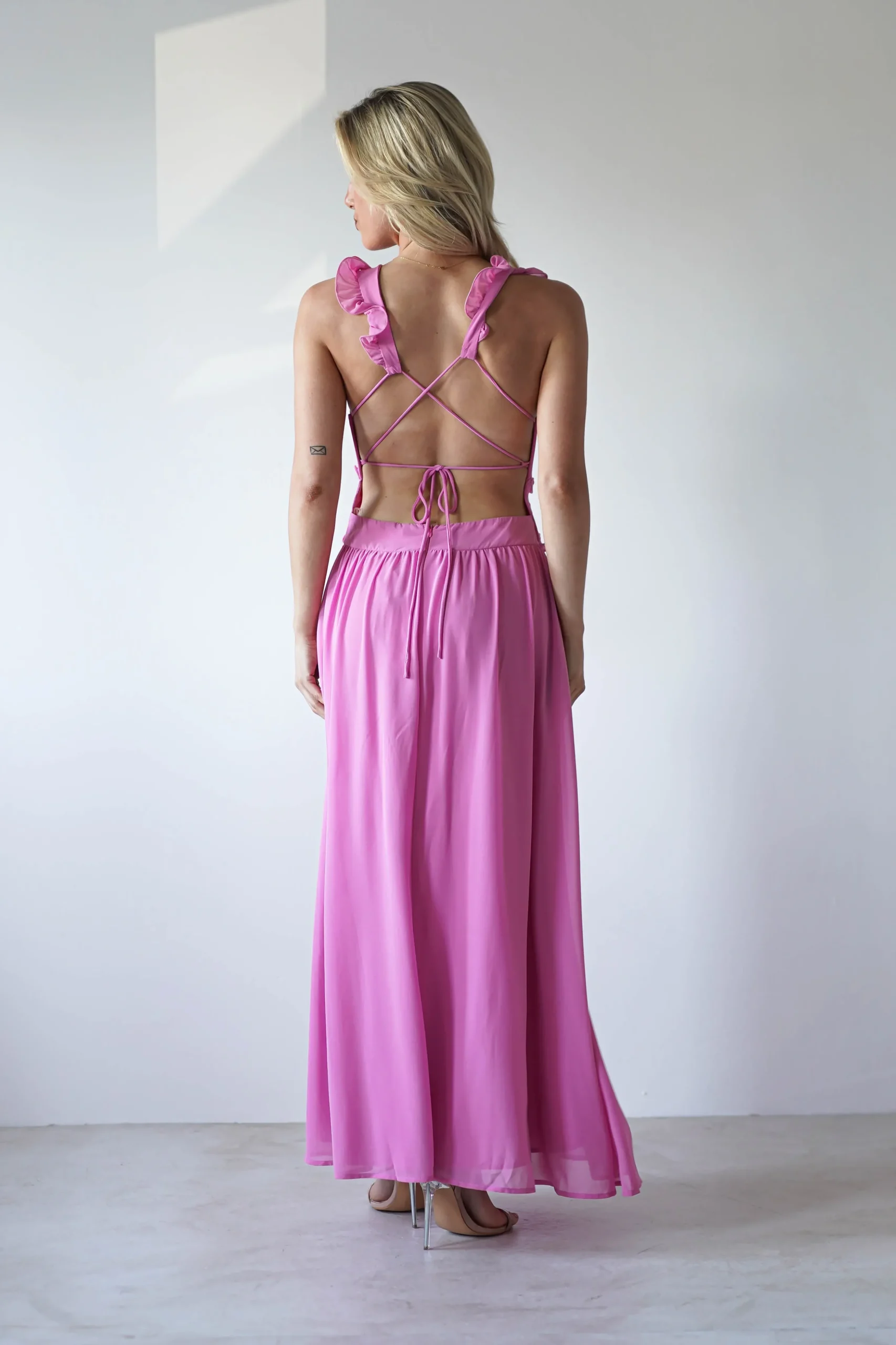 Sale Ellie Ruffle Detail Maxi Dress | Pink Lange Kleider|Maxikleider
