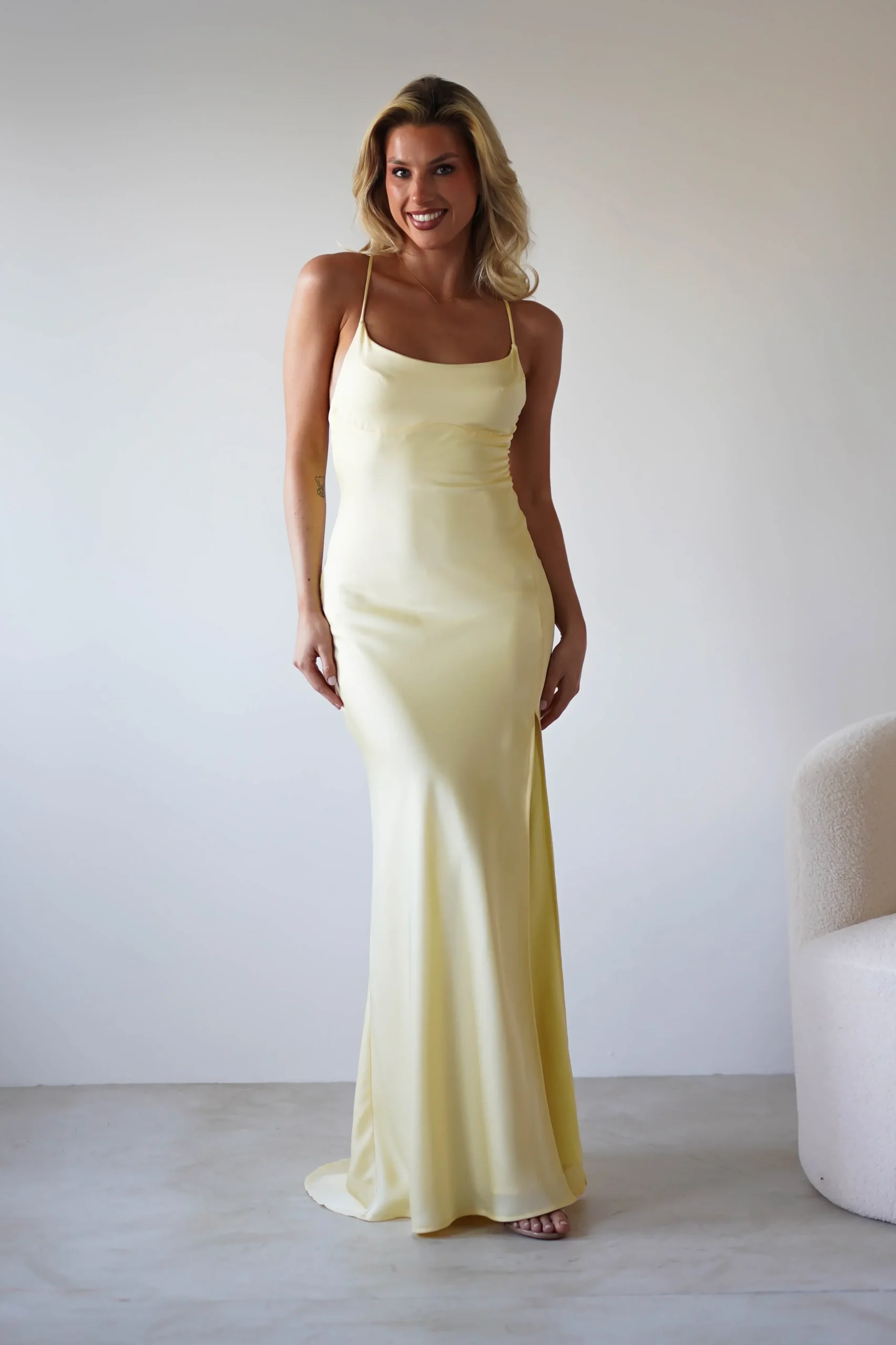 Hot Elsa Matte Satin Maxi Gown | Yellow Lange Kleider|Maxikleider