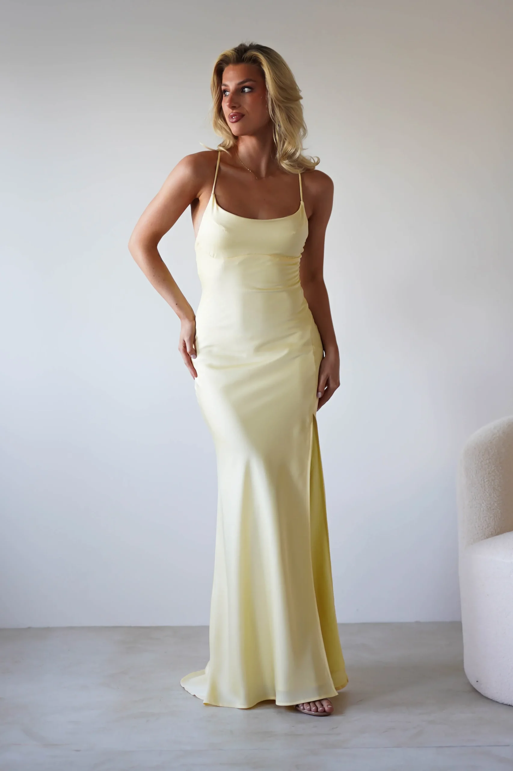 Hot Elsa Matte Satin Maxi Gown | Yellow Lange Kleider|Maxikleider