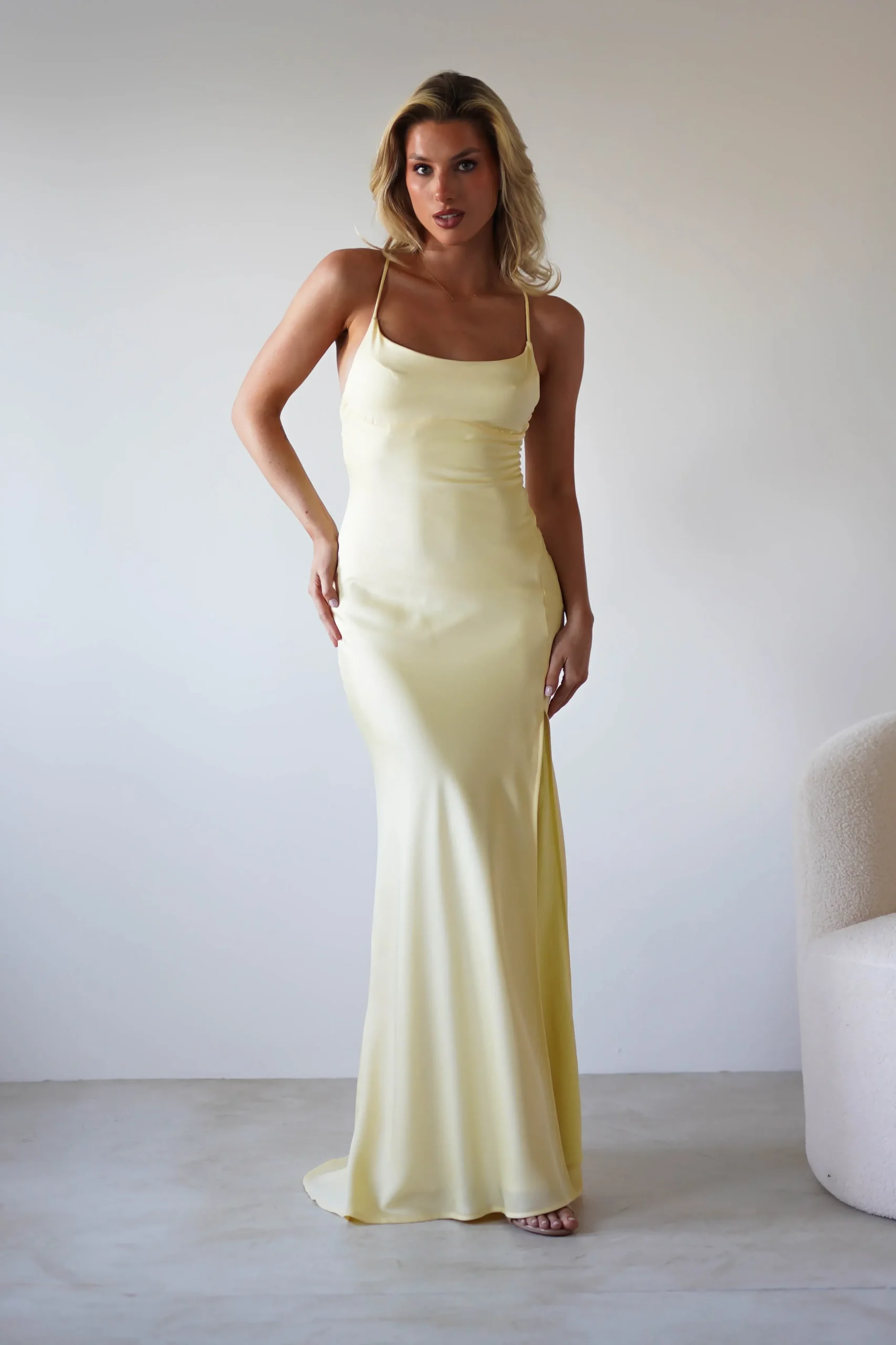 Hot Elsa Matte Satin Maxi Gown | Yellow Lange Kleider|Maxikleider