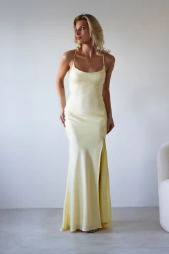 Hot Elsa Matte Satin Maxi Gown | Yellow Lange Kleider|Maxikleider