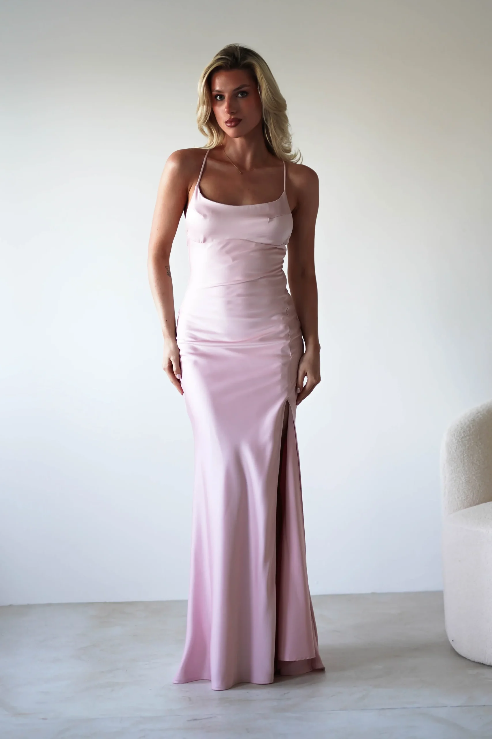 New Elsa Matte Satin Maxi Gown | Blush Pink Lange Kleider|Maxikleider