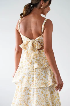Best Emily Floral Ruffle Maxi Dress | Yellow Print Lange Kleider|Maxikleider