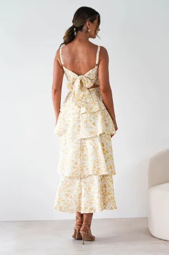 Best Emily Floral Ruffle Maxi Dress | Yellow Print Lange Kleider|Maxikleider