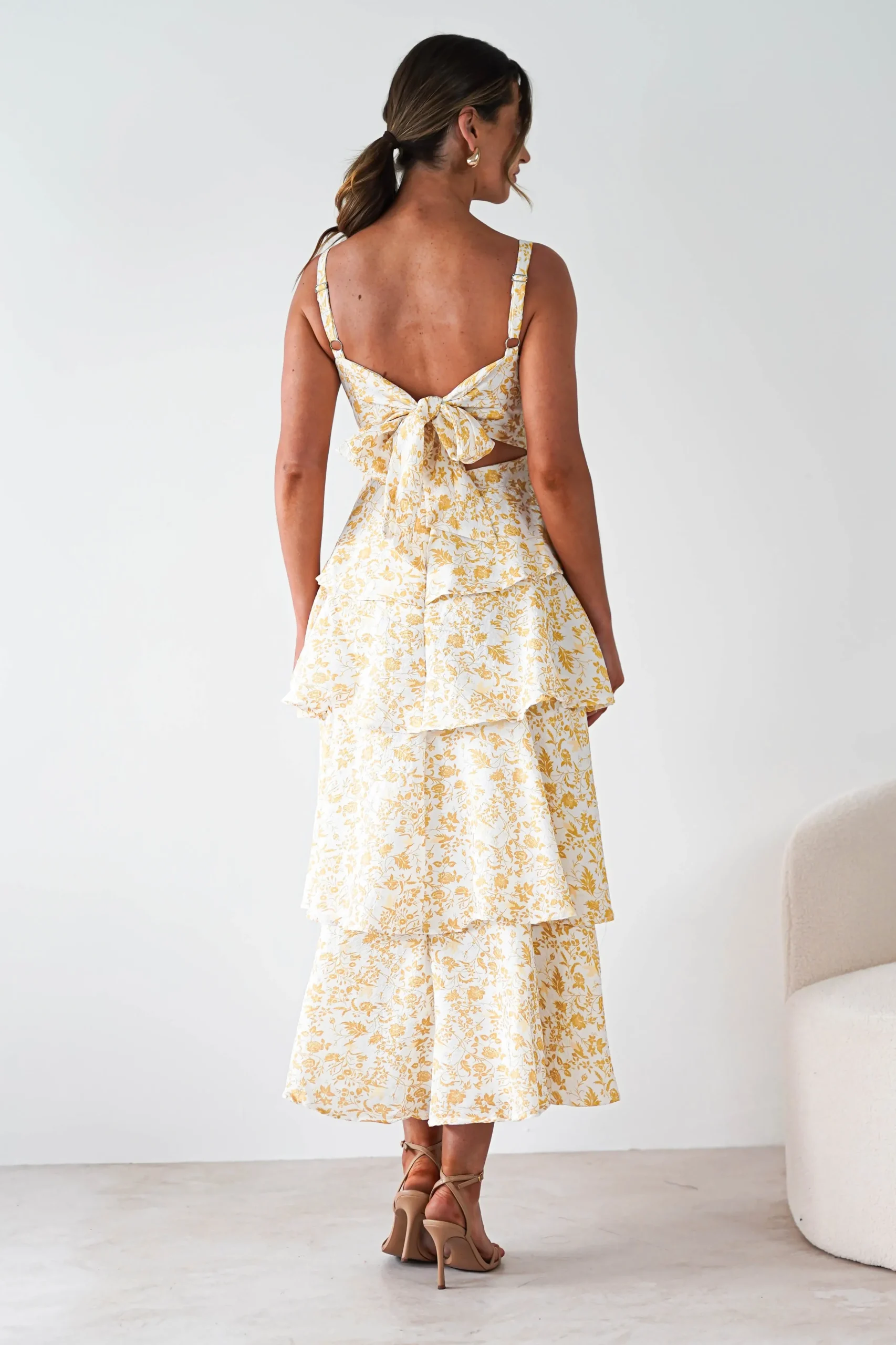 Best Emily Floral Ruffle Maxi Dress | Yellow Print Lange Kleider|Maxikleider