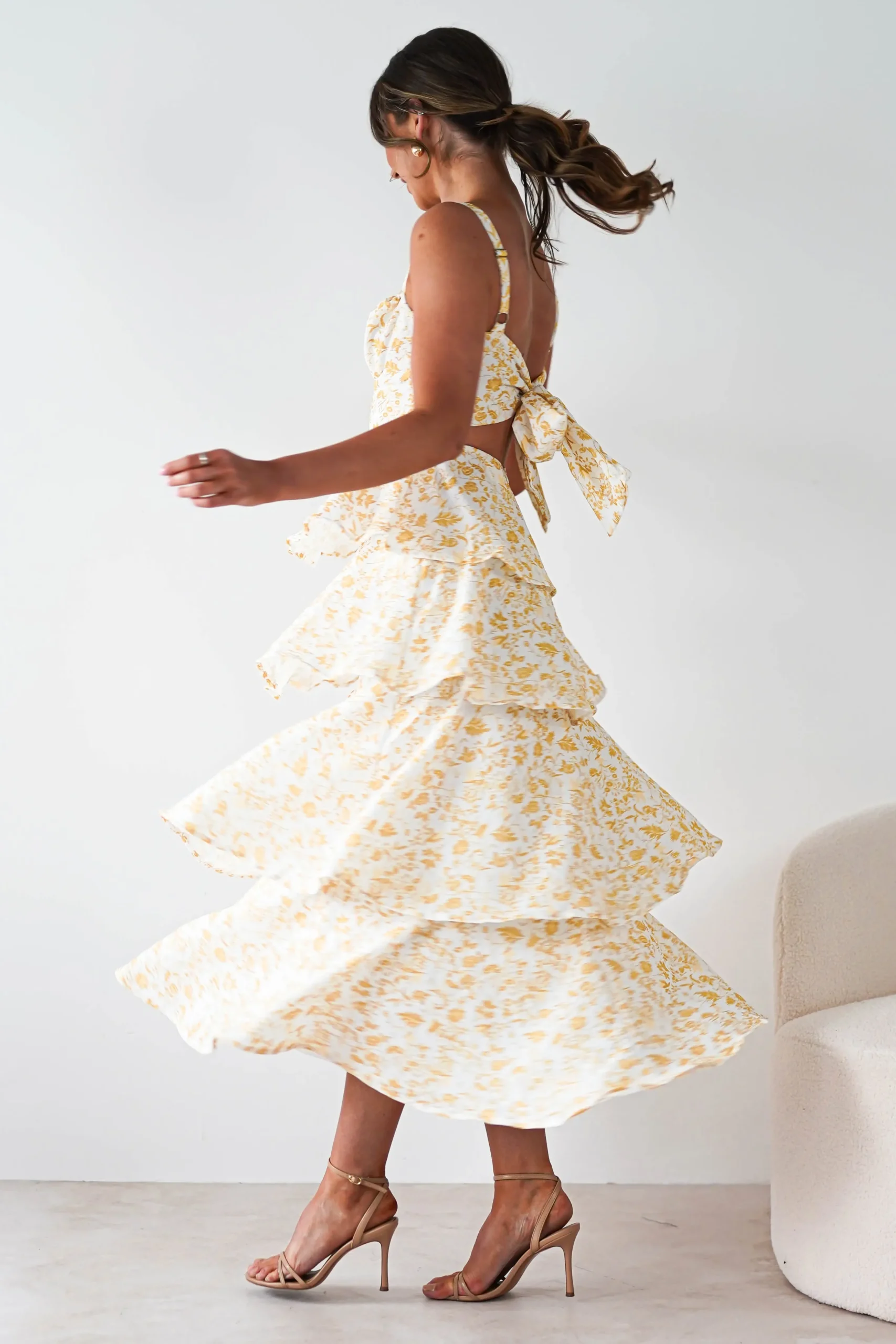 Best Emily Floral Ruffle Maxi Dress | Yellow Print Lange Kleider|Maxikleider