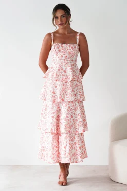Discount Emily Floral Ruffle Maxi Dress | Orange Print Lange Kleider|Maxikleider