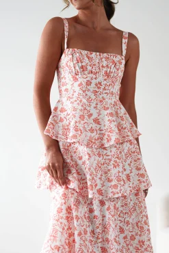 Discount Emily Floral Ruffle Maxi Dress | Orange Print Lange Kleider|Maxikleider