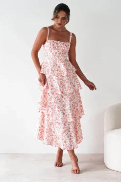 Discount Emily Floral Ruffle Maxi Dress | Orange Print Lange Kleider|Maxikleider