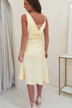 Online Esther Soft Satin Midi Dress | Yellow Mittellange Kleider|Midi-kleider