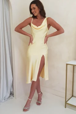 Online Esther Soft Satin Midi Dress | Yellow Mittellange Kleider|Midi-kleider