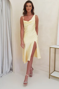 Online Esther Soft Satin Midi Dress | Yellow Mittellange Kleider|Midi-kleider