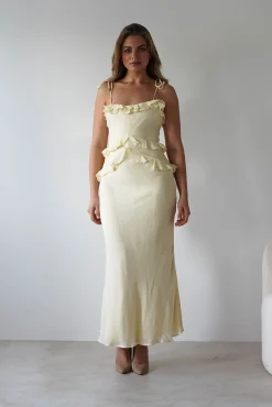 Fashion Faith Ruffle Cotton Maxi Dress | Yellow Mittellange Kleider|Midi-kleider