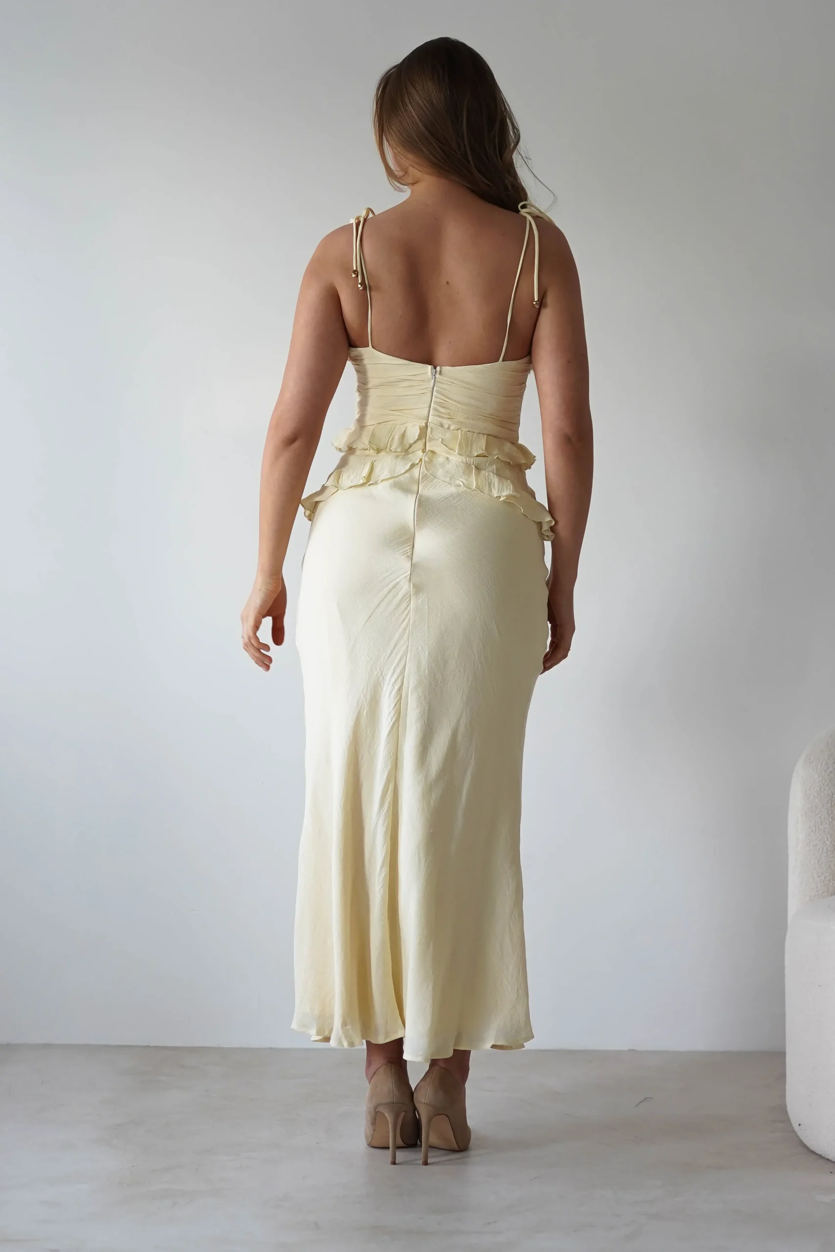 Fashion Faith Ruffle Cotton Maxi Dress | Yellow Mittellange Kleider|Midi-kleider