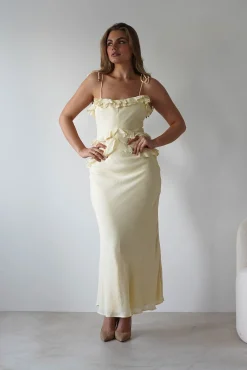 Fashion Faith Ruffle Cotton Maxi Dress | Yellow Mittellange Kleider|Midi-kleider